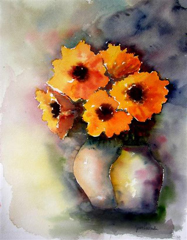 Les tournesols Les tournesols - Aquarelle de Jean Lavernhe