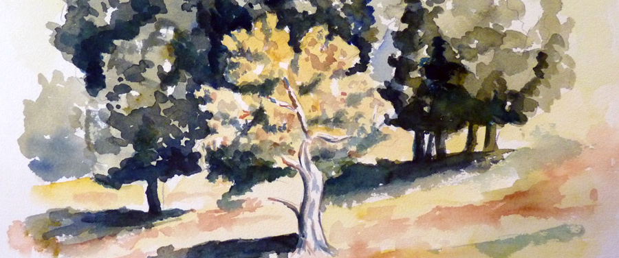 Le bosquet d'arbres - Aquarelle de Jean Lavernhe