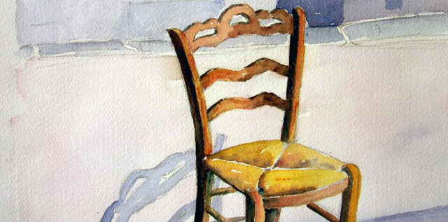 La chaise vide - Aquarelle de J. LAVERNHE. Toutes les chansons d'amour et Mp3 illustés par des Aquarelles de J. LAVERNHE (La chaise vide).
