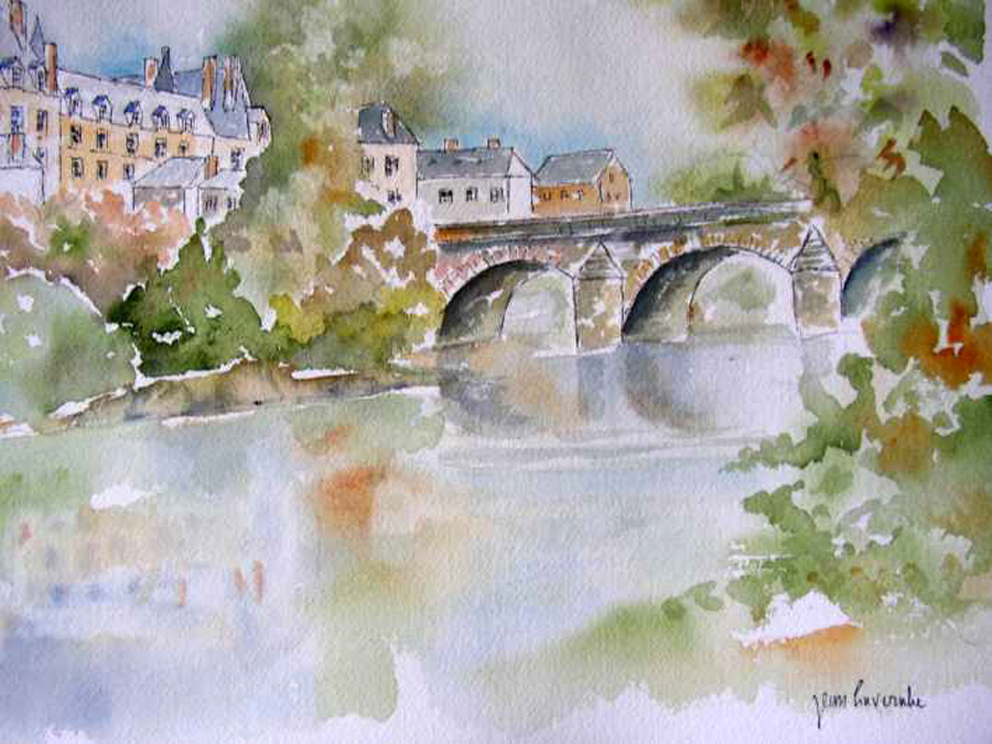 Le chateau de Durtal (Loir) - Aquarelle de J. Lavernhe