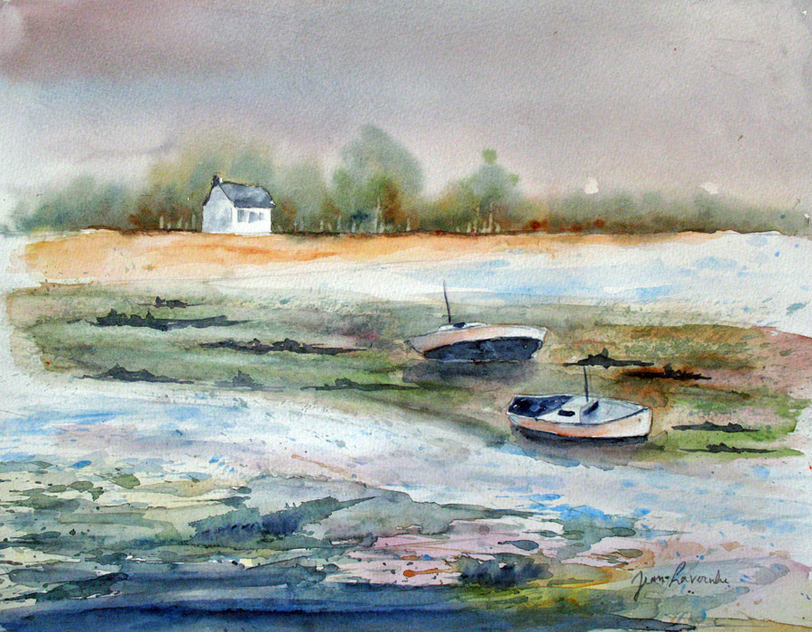 Ile de Ré à marée basse - Aquarelle de J. Lavernhe