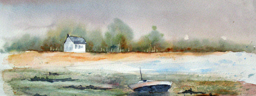 Ile de Ré à marée basse - Aquarelle de Jean Lavernhe