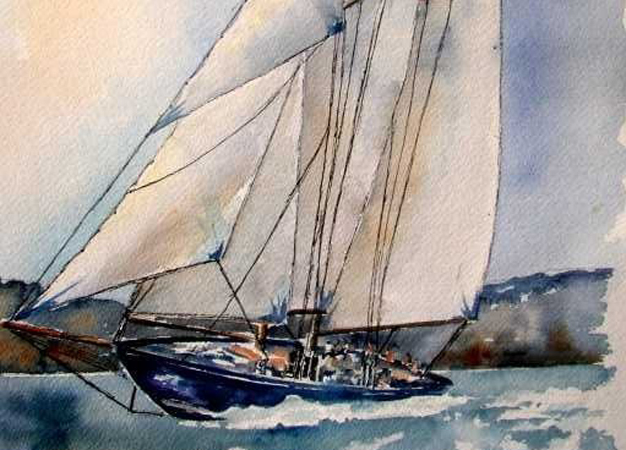 Le voilier au prés Le voilier au prés - Aquarelle de J. Lavernhe