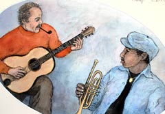 Brassens et Edison - Dessin de J. Dordenne