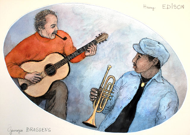 Georges Brassens et Harry Edison Georges Brassens et Harry Edison Dessin de Joël Dordenne