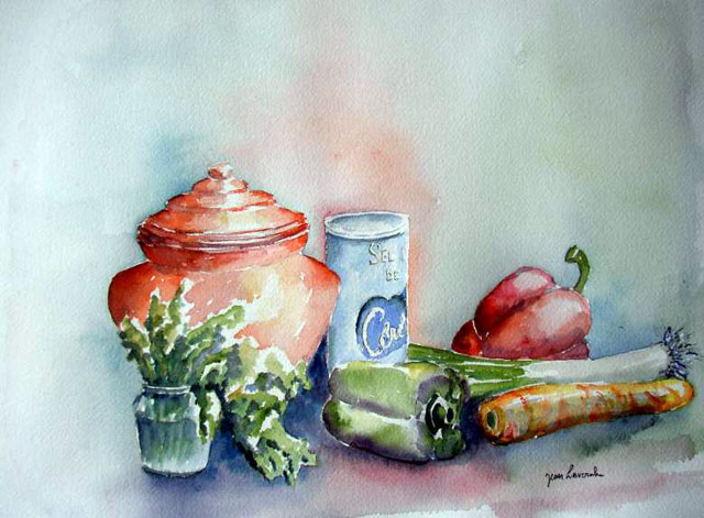 La corbeille de fruits( Aquarelle de J. Lavernhe illustrant 'Chanson Libre')