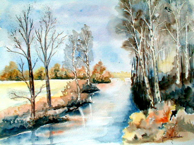 La rivière - Aquarelle de J. Lavernhe