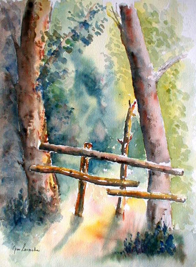 La barrière - Aquarelle de J. Lavernhe