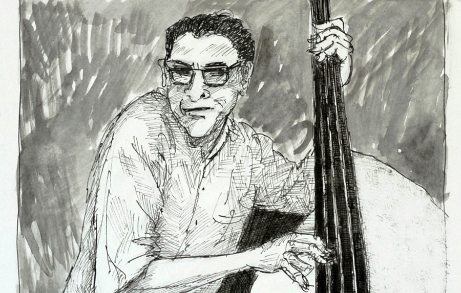 Charlie Haden à la contre-basse Charlie Haden à la contre-basse - Dessin de Joël Dordenne