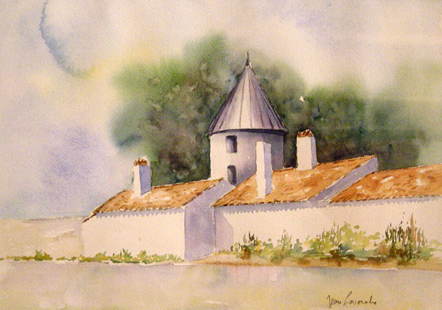 L'ancien moulin. Aquarelle de Jean LAVERNHE - Chansons et Mp3