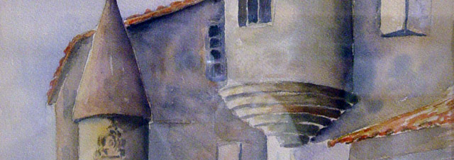 « La maison du Sénéchal à l'ile de Ré » - Aquarelle de J. LAVERNHE. Toutes les chansons et Mp3 illustés par une Aquarelle de J. LAVERNHE : La maison de Sénéchal.