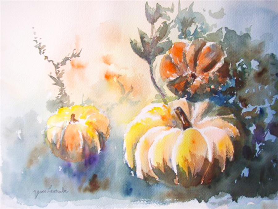 Les potirons du jardin - Aquarelle de J. Lavernhe