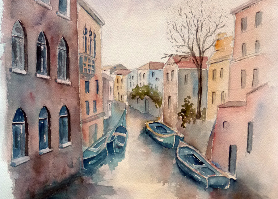 Sur les canaux de Venise Sur les canaux de Venise - Aquarelle de J. Lavernhe