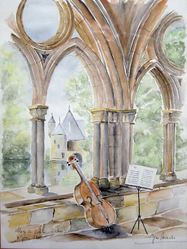 L'abbaye de Noirlac - Aquarelle de J. Lavernhe