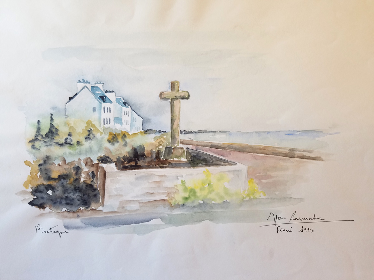 Le pays des croix, la Bretagne Le pays des croix, la Bretagne - Aquarelle de J. Lavernhe