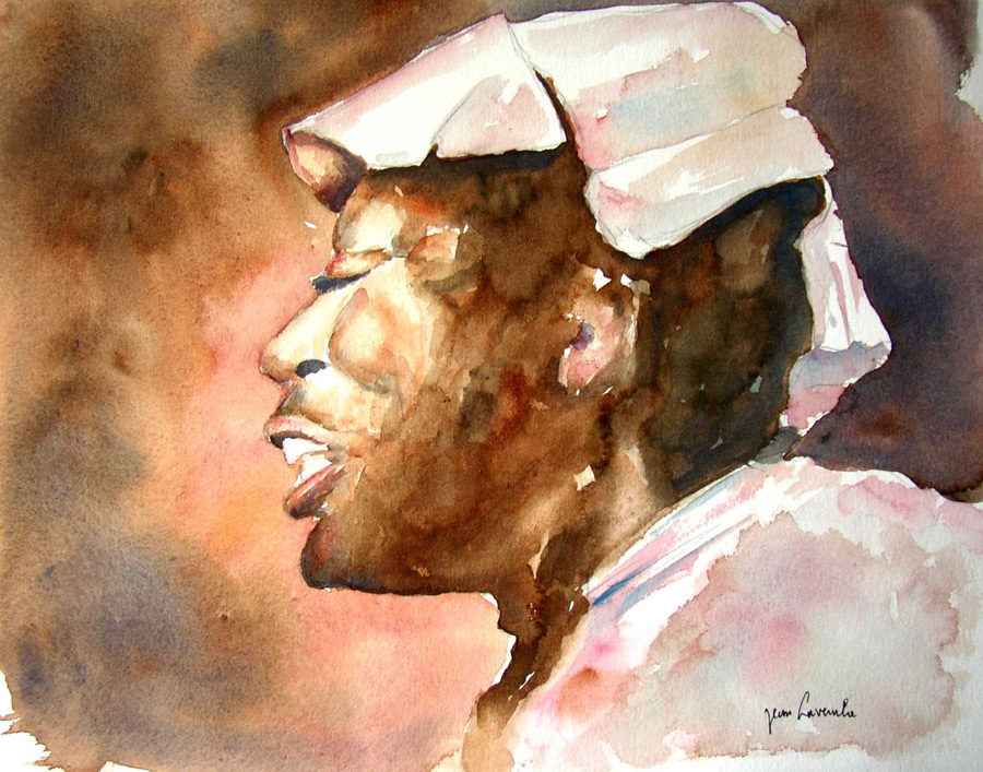 La femme africaine - Aquarelle de J. Lavernhe