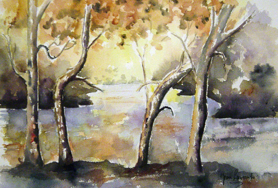 La forêt lumineuse - Aquarelle de J. Lavernhe