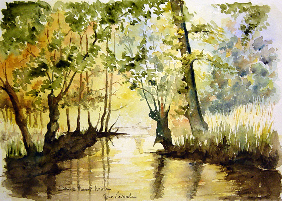 Le lumineux marais Poitevin - Aquarelle de J. Lavernhe