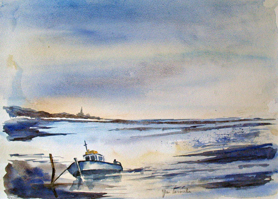 Echouage en mouillage forain - Aquarelle de J. Lavernhe