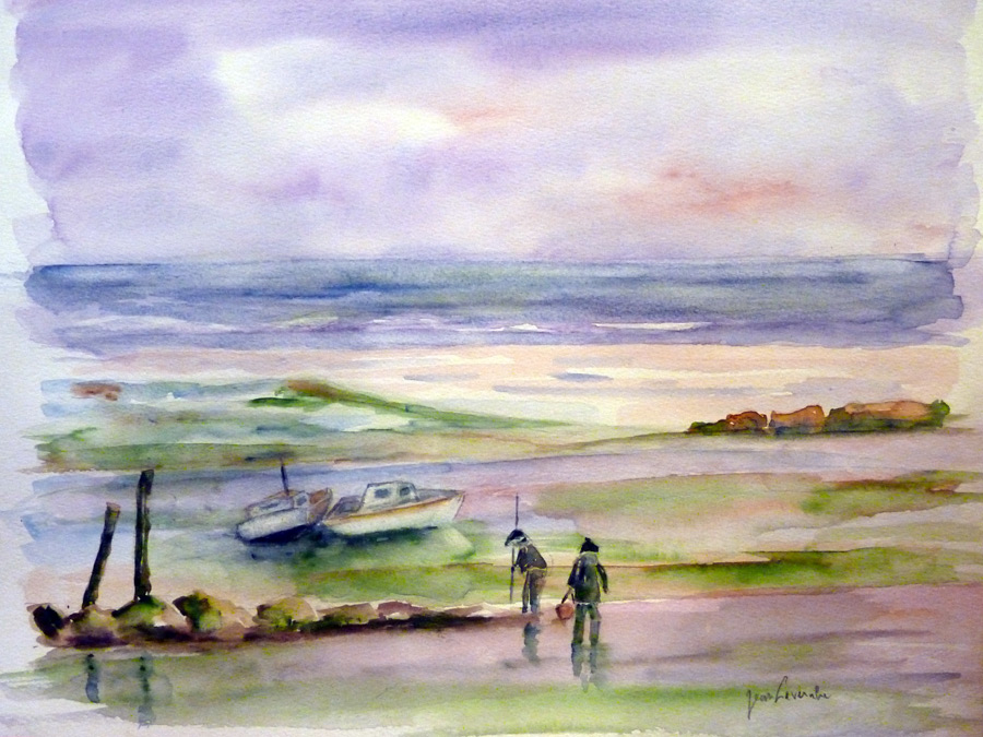 Les pêcheurs à pieds - Aquarelle de J. Lavernhe