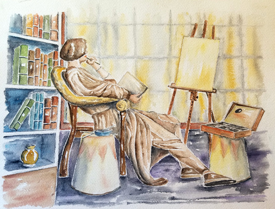 Réflexion - Aquarelle de J. Lavernhe