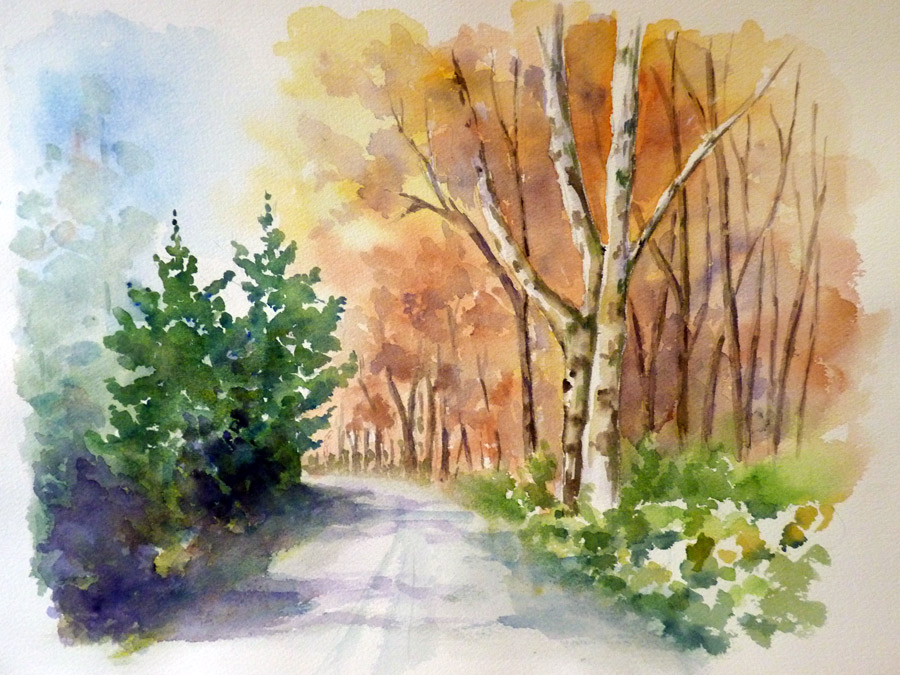 Ombres, lumières et sous-bois Sous-bois lumineux - Aquarelle de J. Lavernhe