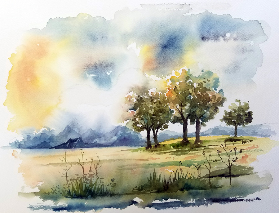 Sérénité au petit matin - Aquarelle de J. Lavernhe