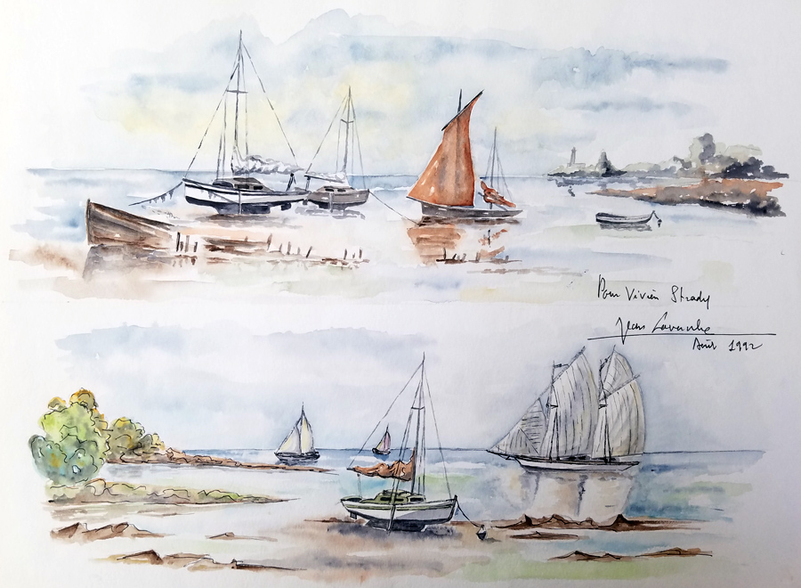 Voiles et voiliers - Aquarelle de J. Lavernhe