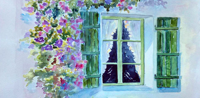 Fenêtre provençale - Aquarelle de J. LAVERNHE