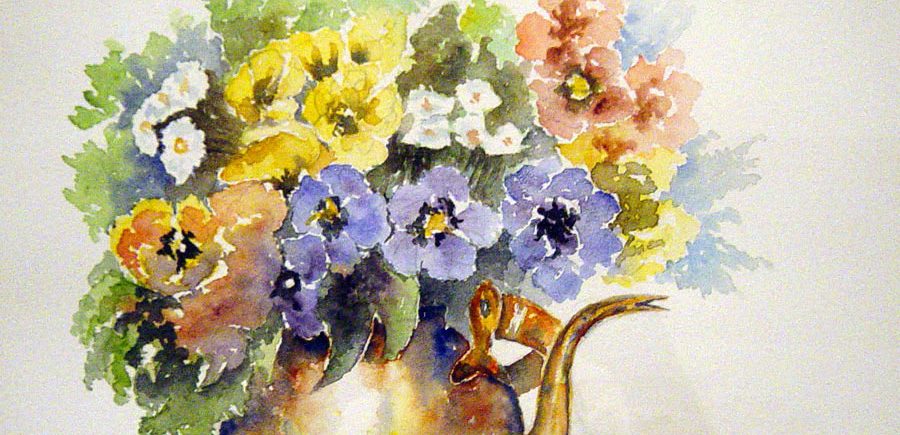 Le bouquet d'anémones - Aquarelle de J. LAVERNHE