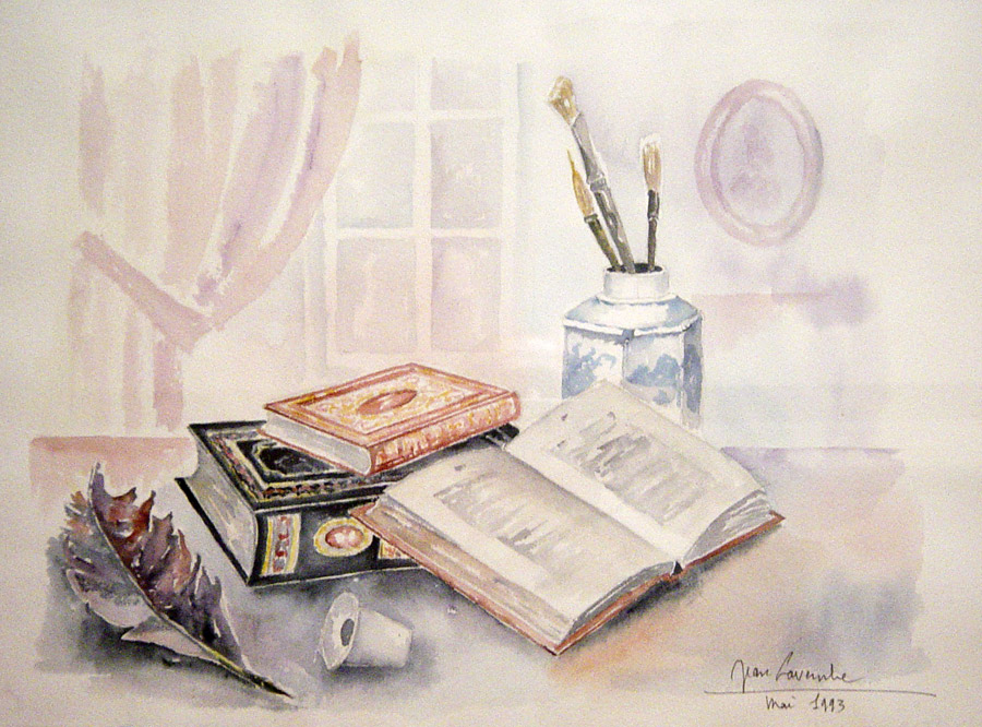 Les livres - Aquarelle de Jean LAVERNHE Les livres