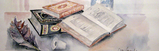 Les livres - Aquarelle de Jean LAVERNHE