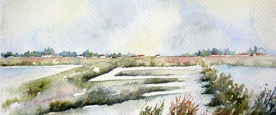 Les marais à l'abandon (Ile de Ré) - Aquarelle de Jean LAVERNHE