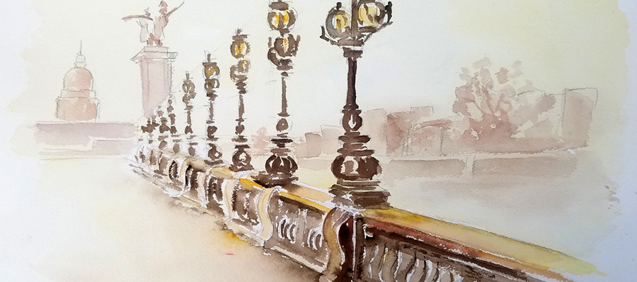 Le pont Alexandre III - Aquarelle de Jean LAVERNHE