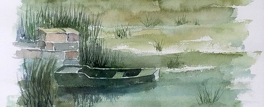 La vieille barque endormie - Aquarelle de Jean LAVERNHE