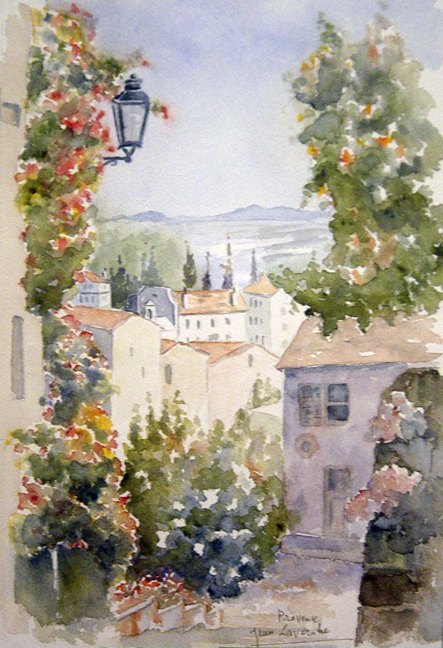 Village de Provence - Aquarelle de Jean LAVERNHE Village de Provence