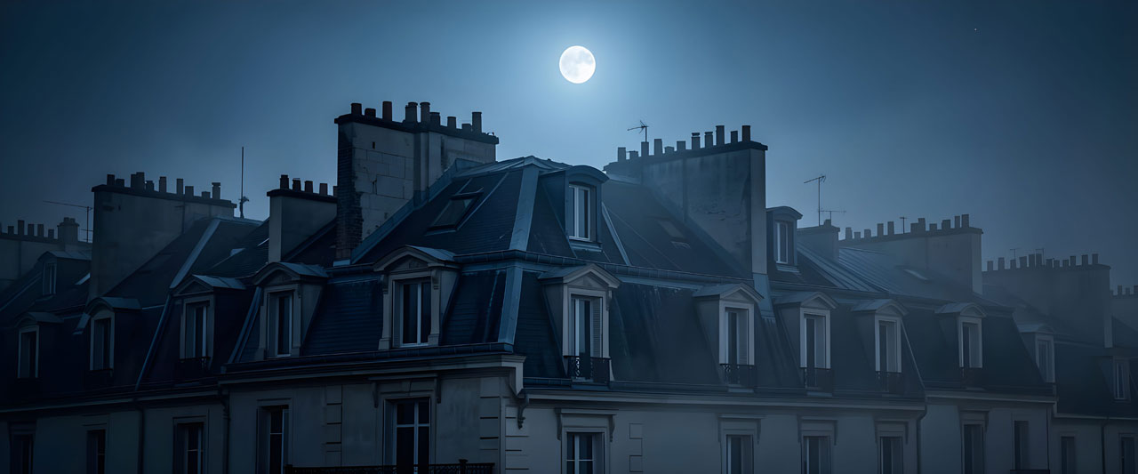 Nuit sous les toits Reflets lunaire sur les toits