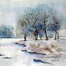 'Paysage sous la neige' : Aquarelle de J. LAVERNHE