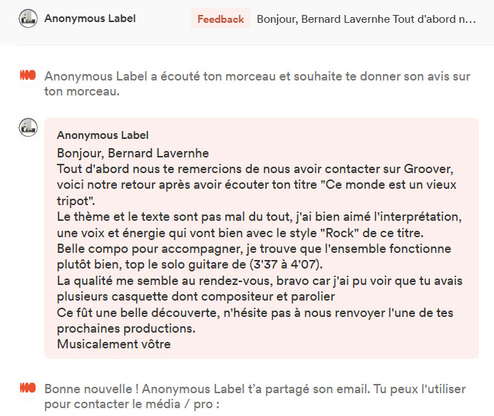 Avis de curateur Groover sur la chanson n°1 (Coup de cœur du média)