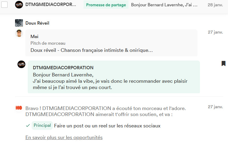 Avis du curateur DTMGMEDIACORPORATION (Groover) DTMGMEDIACORPORATION sur la chanson Doux réveil (je vais le recommander avec plaisir)