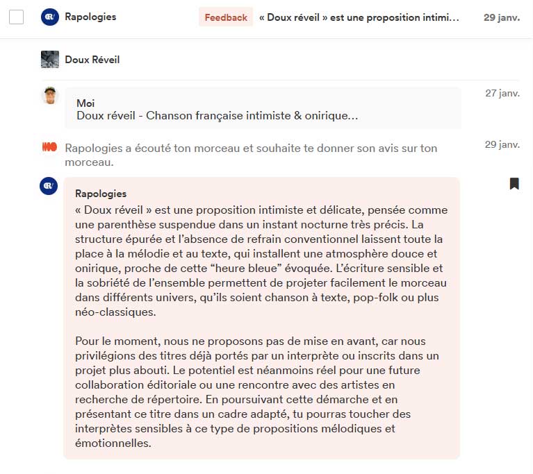 Avis du curateur Rapologies (Groover) sur la chanson Doux réveil (Un potentiel réel)