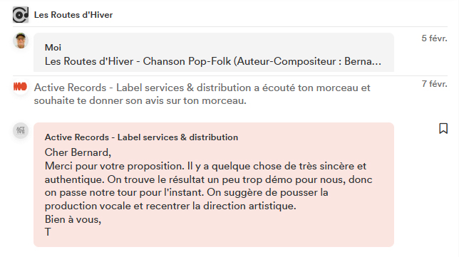 Avis du curateur (Groover) Active-records sur la chanson Les routes d'hiver (quelque chose de très sincère)