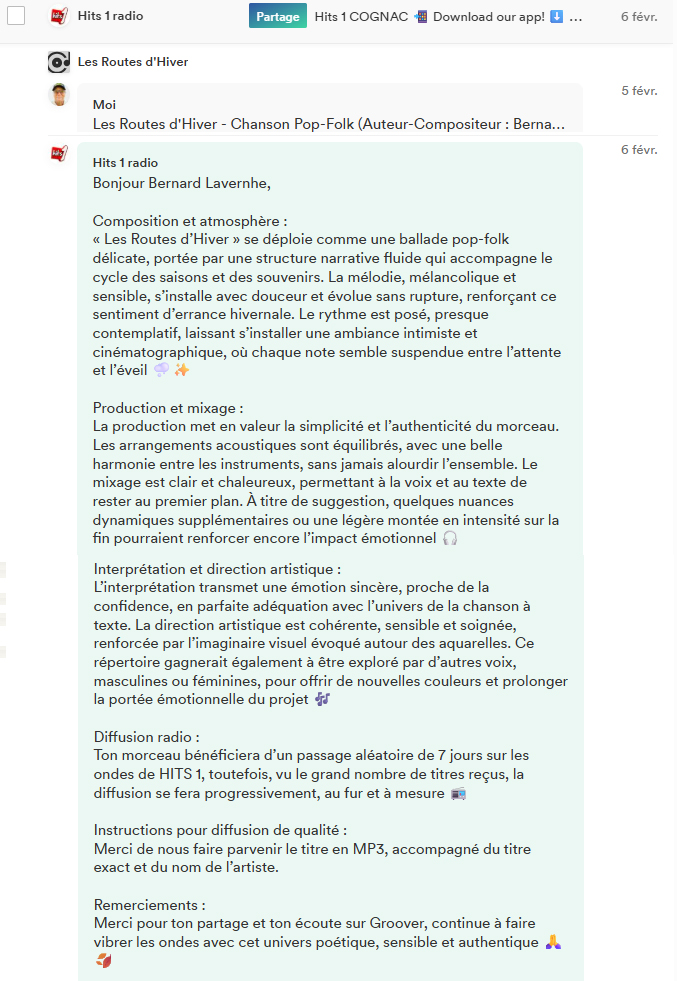 Avis du curateur Hit1-Radio (Groover) sur la chanson Les routes d'hiver (la simplicité et l’authenticité)