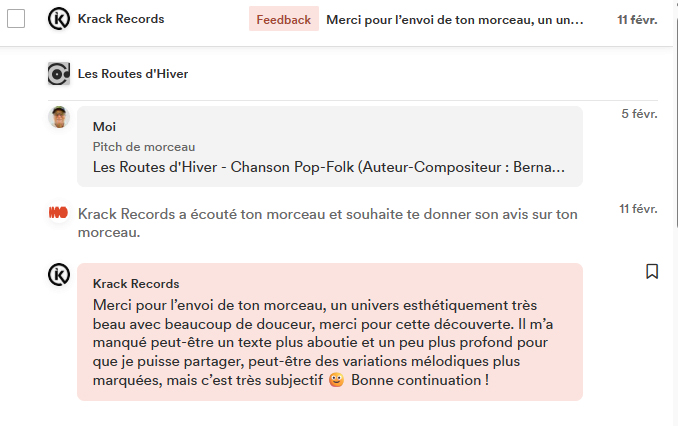 Avis du curateur (Groover) Krack-Records sur la chanson Les routes d'hiver (beaucoup de douceur)
