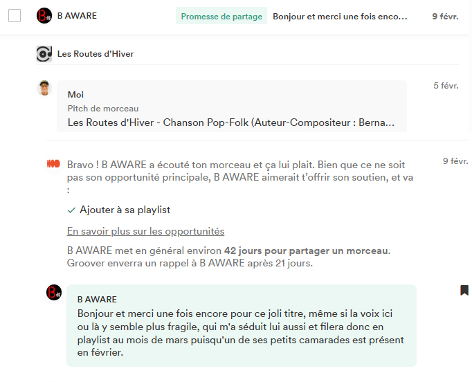 Avis du curateur B-Aware (Groover)sur la chanson Les routes d'hiver