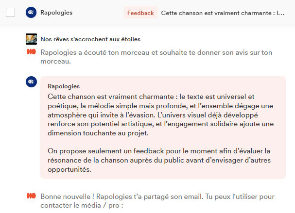 Avis de curateur Groover sur la chanson n°1 (Critique constructive)
