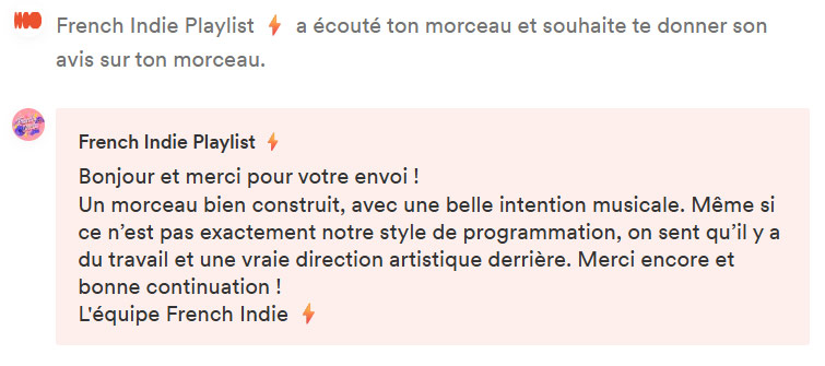 Avis du curateur French Indie Playlist (Groover) sur la chanson 'Nuit et silence' (Bien construit avec une belle intention musicale)