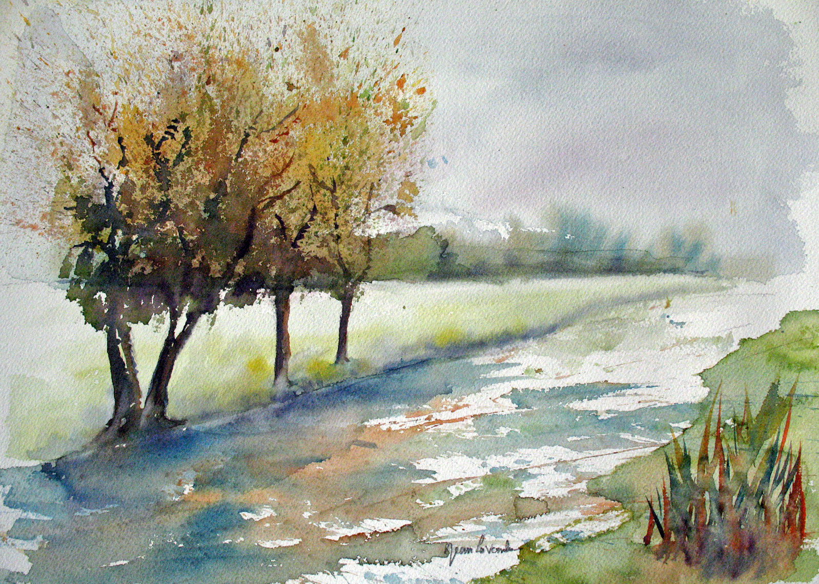 Mais la route est si longue - Aquarelle de J. Lavernhe
