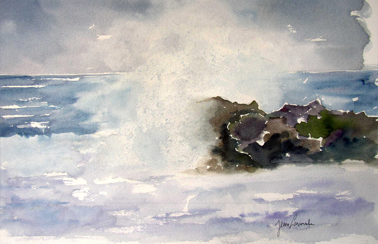 L'océan tempétueux - Aquarelle de Jean Lavernhe