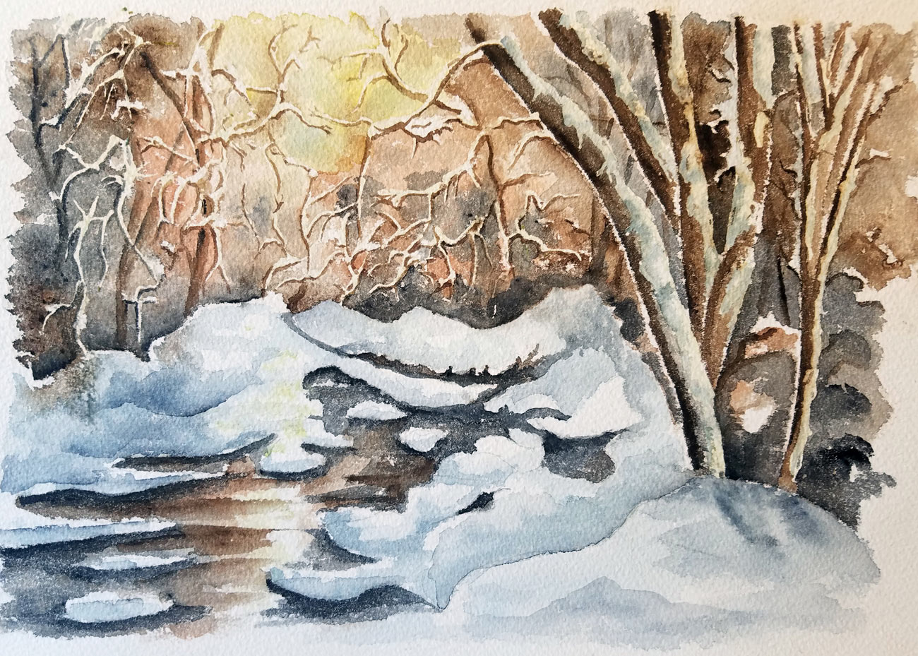 Le village sous la neige - Aquarelle de Jean Lavernhe
